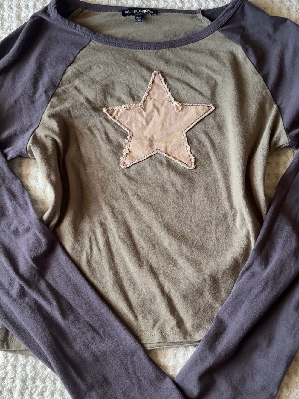 Fashion Nova Brown & Tan Star Raglan Long Sleeve Top